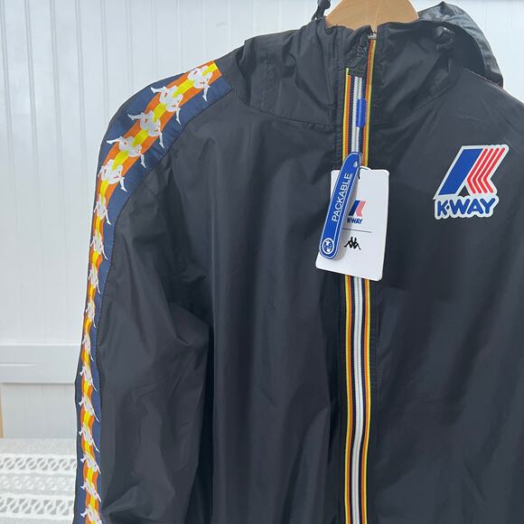 K-Way Kappa Black Le Vrai Claude Banda Windbreaker Jacket M Packable Full Zip - Picture 1 of 13